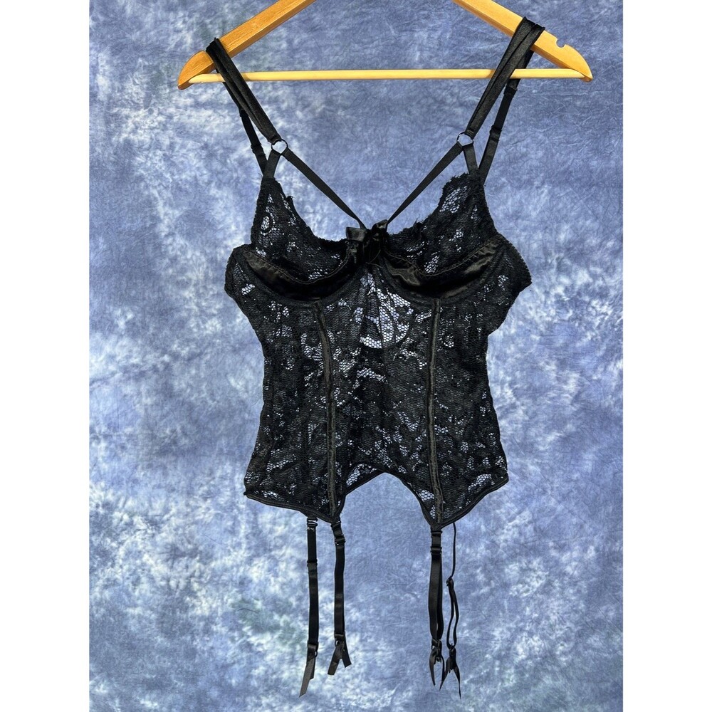 Fantasy Lingerie Black Lace Bustier Corset Garter Straps Womens S/M